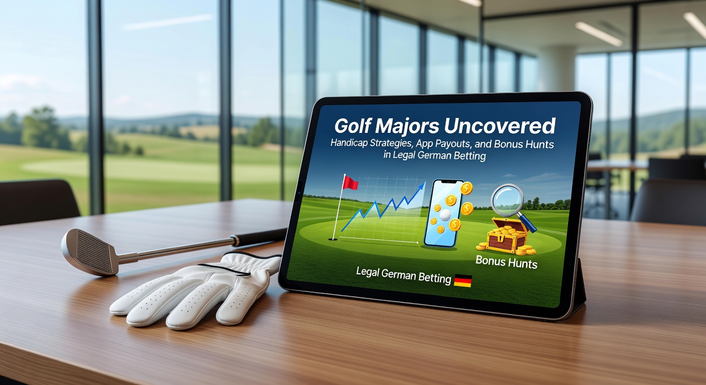 Golfspieler beim Abschlag auf einem Major-Turnier, mit Fokus auf Handicap-Wetten und App-Integration